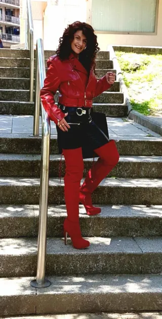 Chaqueta cuero auténtico Biker Roja