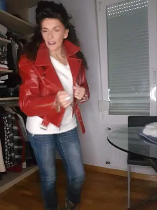 Chaqueta cuero auténtico Biker Roja