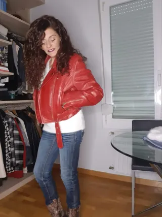 Chaqueta cuero auténtico Biker Roja