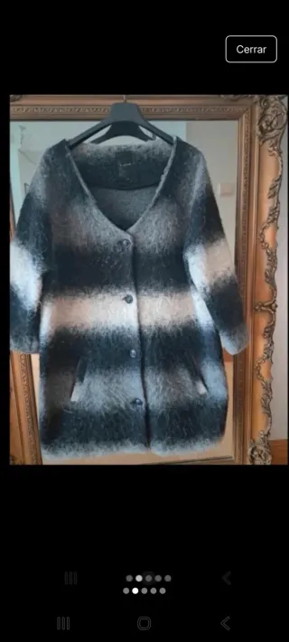 Chaquetón lana rayas negro y gris