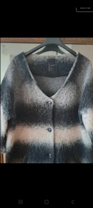 Chaquetón lana rayas negro y gris