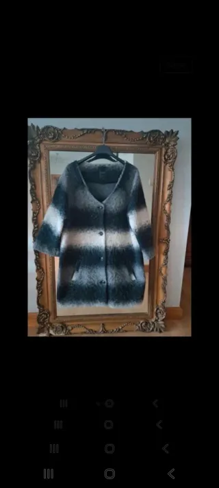 Chaquetón lana rayas negro y gris