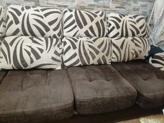 Sofá Chaise Longue Tela Beige y Marrón 3 metros.