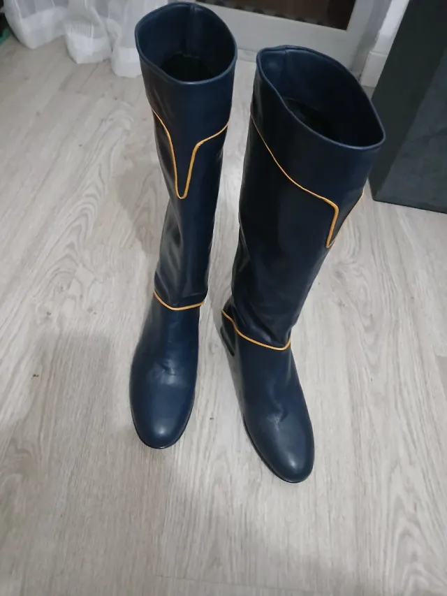 Botas altas cuero azul y dorado Talla 37