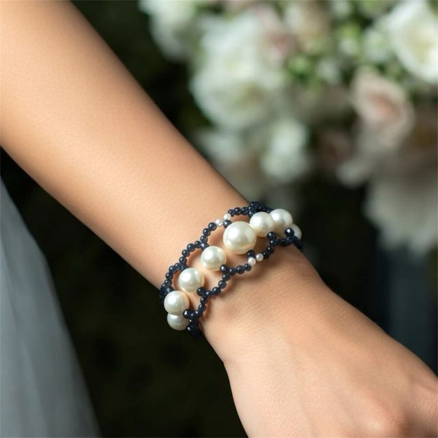 Pulsera perlas y cuentas negras