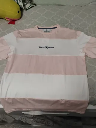 Camiseta Souls Bones Rayas Rosa y Blanca Talla XL