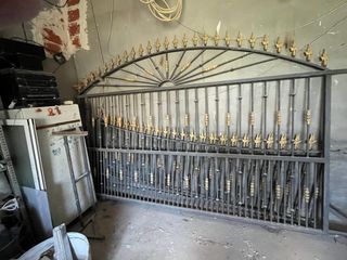 Puerta de hierro forjado y reja