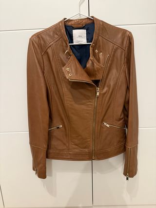 Chaqueta cuero Mango Talla M piel auténtica