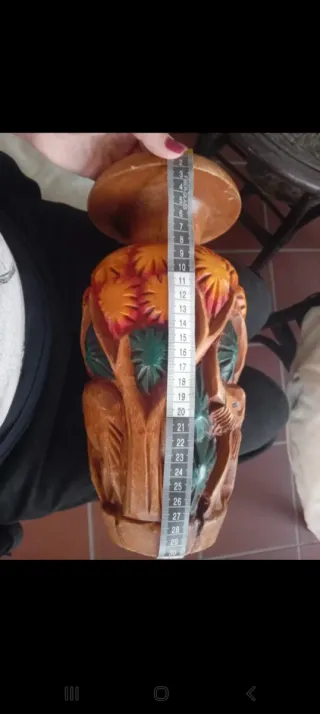 Coppia Vasi Legno Intagliato Floreale