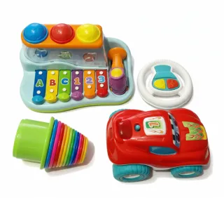LOTTO 3 Giocattoli: Xilofono, Macchina, Impilabili