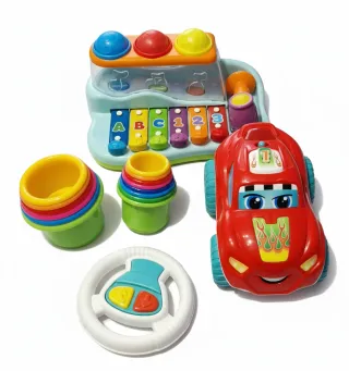 LOTTO 3 Giocattoli: Xilofono, Macchina, Impilabili