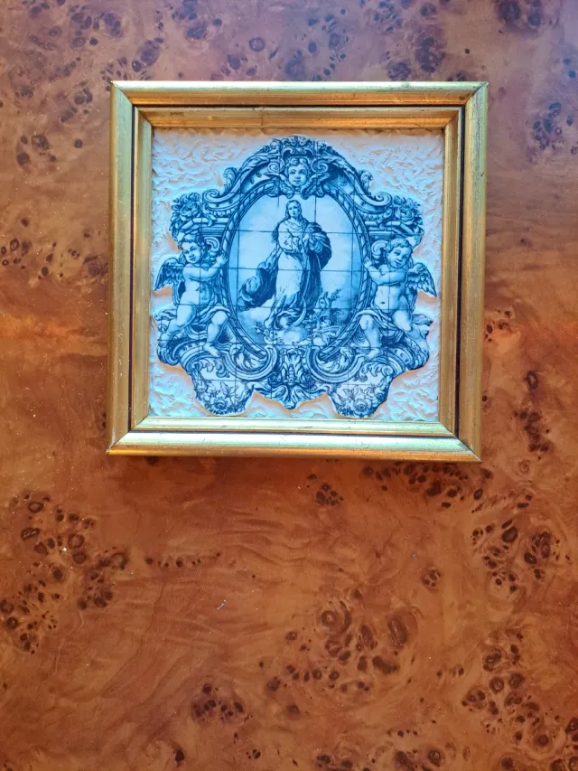 Cuadro Azulejo Virgen María Dorado