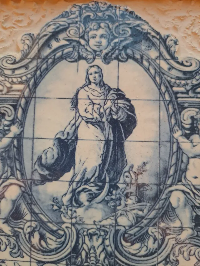 Cuadro Azulejo Virgen María Dorado