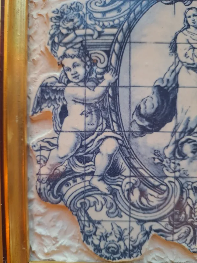 Cuadro Azulejo Virgen María Dorado