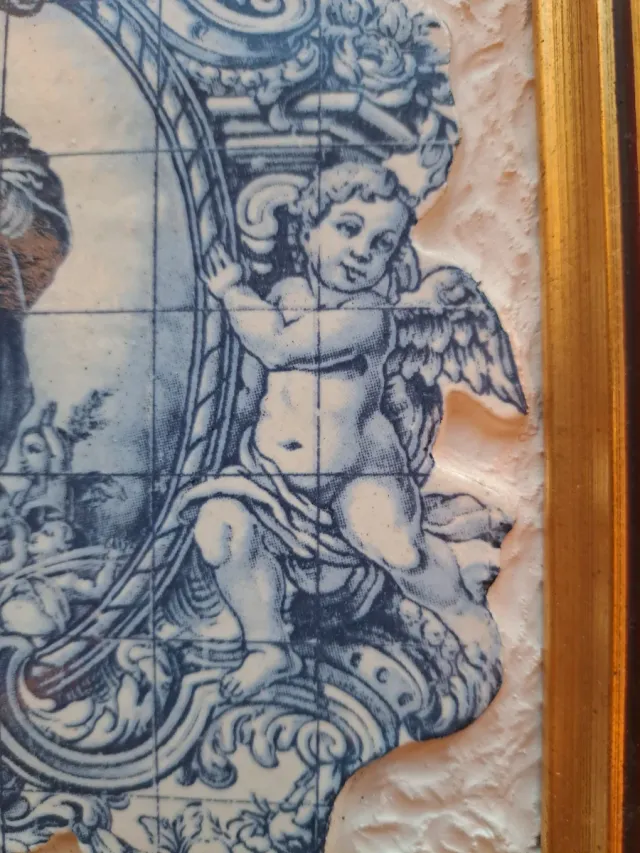 Cuadro Azulejo Virgen María Dorado