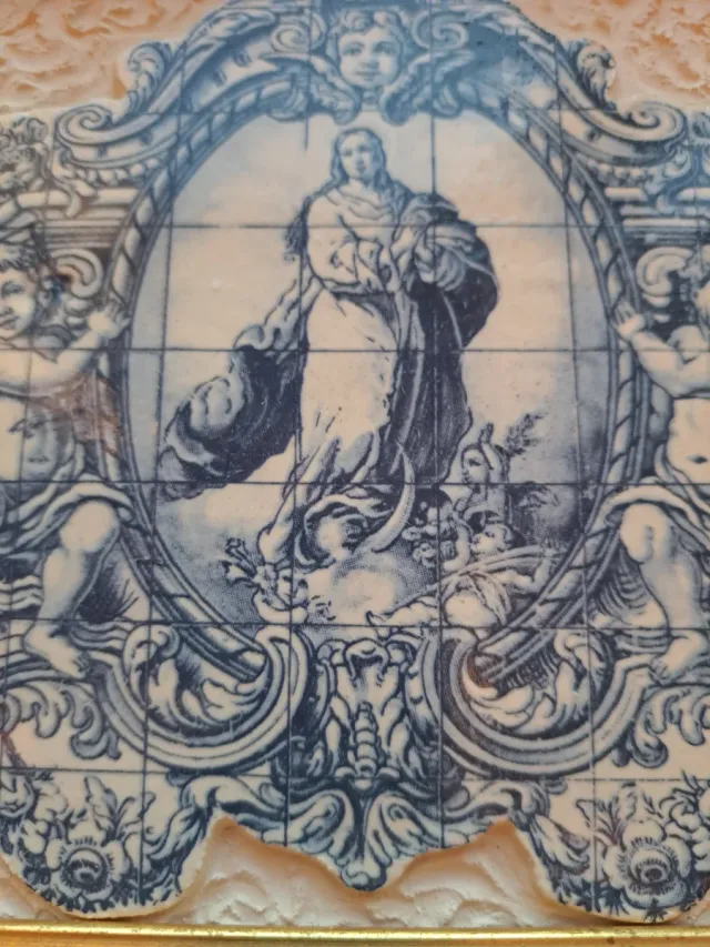 Cuadro Azulejo Virgen María Dorado