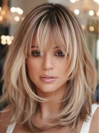 Preciosa Peluca rubia escalada