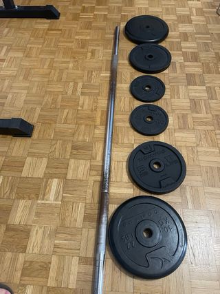 Rack squat + pesi + bilanciere + manubri