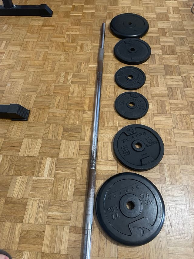 Rack squat + pesi + bilanciere + manubri