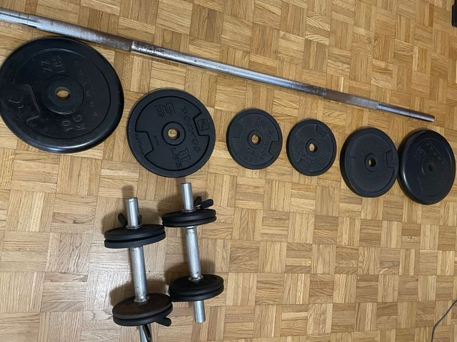 Rack squat + pesi + bilanciere + manubri