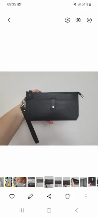 Portafogli nero con zip e cinturino