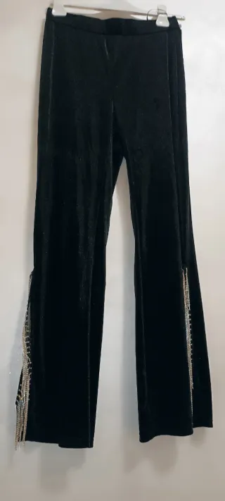 Pantaloni a zampa con strass