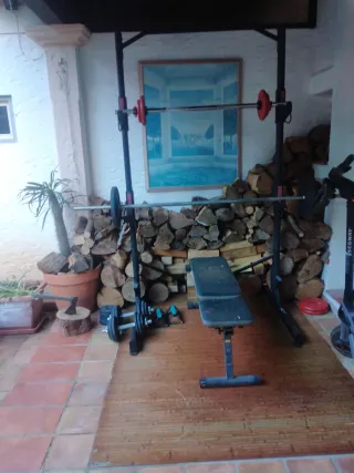 Gimnasio completo: banco, pesas y barra