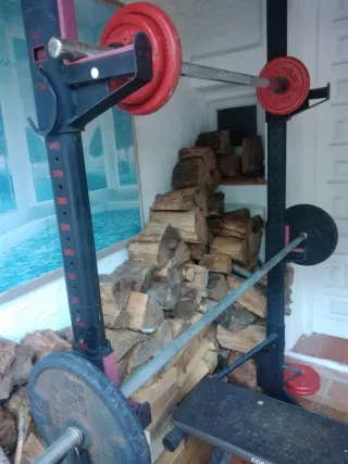 Gimnasio completo: banco, pesas y barra