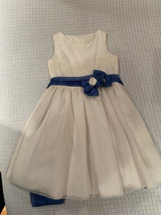 Vestido de ceremonia para niña blanco y azul