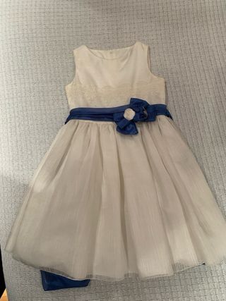 Vestido de ceremonia para niña blanco y azul