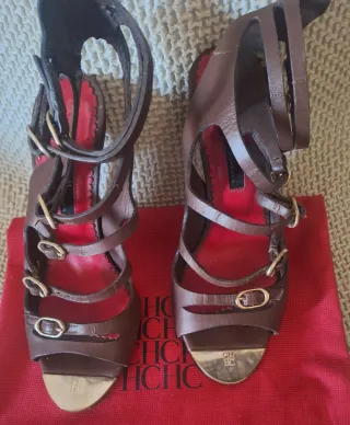 Sandalias Carolina Herrera Marrón y Dorado