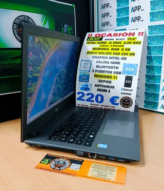 Portátil Acer i3 8GB RAM 250GB SSD 15,6