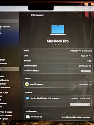 MacBook Pro 16 M1 Pro Grigio Argento