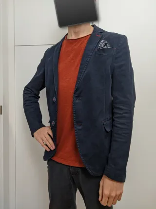 Blazer Gianni Lupo azul marino, algodón, talla 46