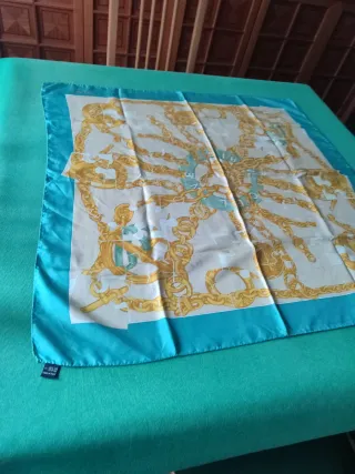 Foulard Céline seta oro e turchese