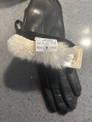 Guantes de piel forrados con pelo talla nueve