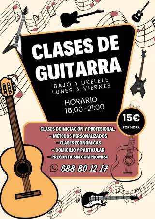 Clases de guitarra, bajo y ukelele.