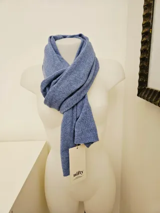 Pashmina Stola Maxi Sciarpa Lana Cachemire Azzurra