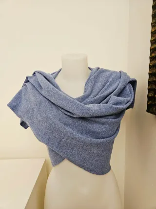 Pashmina Stola Maxi Sciarpa Lana Cachemire Azzurra