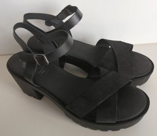 Sandalias con tacón track y de piel en negro 40