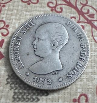 PLATA 2 pesetas 1892 Alfonso XIII moneda de plata