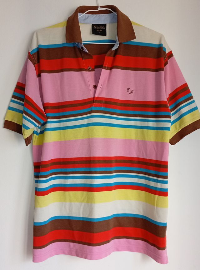 Polo Lacoste Rayas. Easy Blue, Cortefiel. Slim Fit