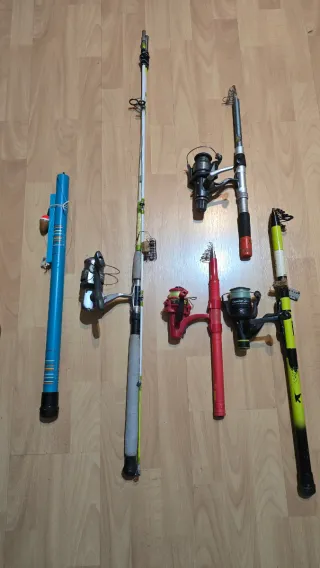 Lote de cañas de pescar y accesorios
