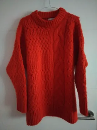 Jersey Mango Lana Naranja Trenzado