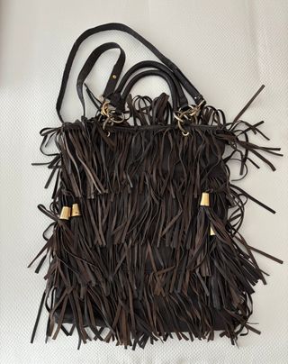 Bolso Zara flecos piel marrón