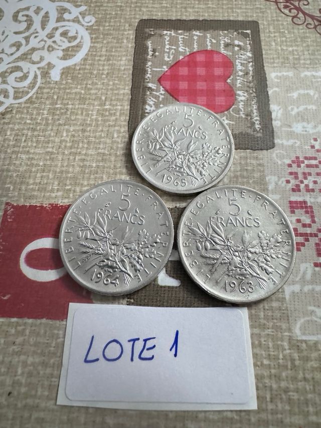 PLATA lote de 3 monedas de 5 francos