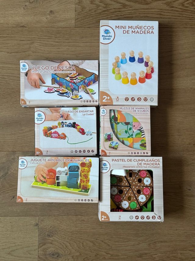 Lote Juegos Madera Mundo Diver para bebés y niños.