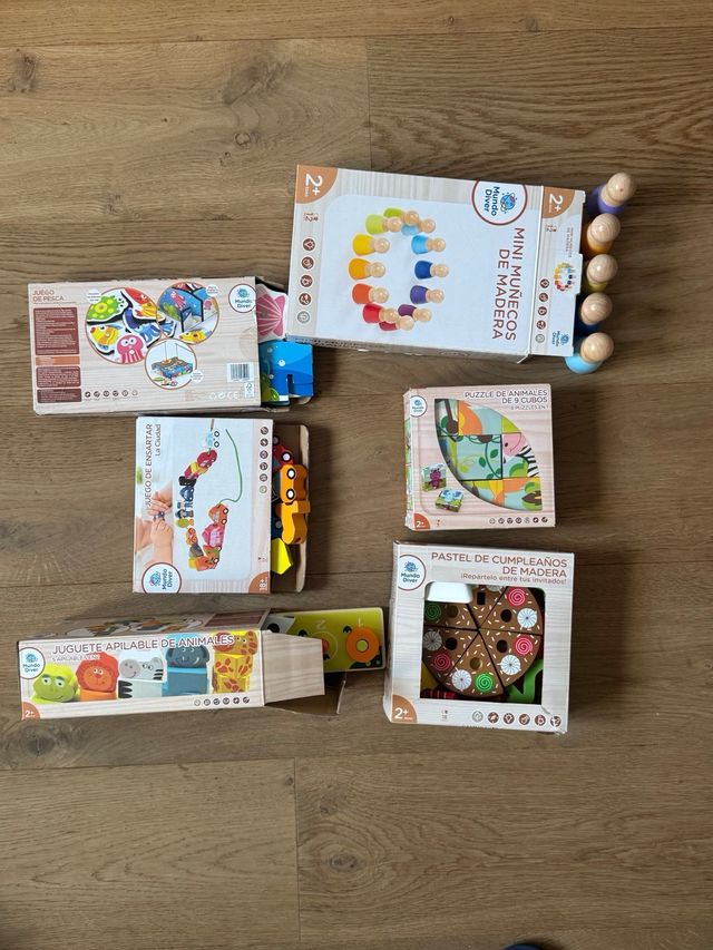 Lote Juegos Madera Mundo Diver para bebés y niños.