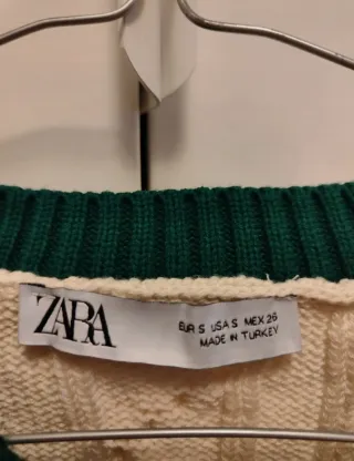 Gilet Zara Oversize Maglia Trecce Beige/Verde