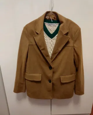 Gilet Zara Oversize Maglia Trecce Beige/Verde